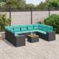 Preview: ARDEBO.de - 10-teiliges Gartensofa-Set mit Kissen, schwarzes Polyrattan