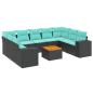 Preview: 10-teiliges Gartensofa-Set mit Kissen, schwarzes Polyrattan