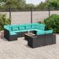 Preview: ARDEBO.de - 10-teiliges Gartensofa-Set mit Kissen, schwarzes Polyrattan
