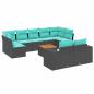 Preview: 10-teiliges Gartensofa-Set mit Kissen, schwarzes Polyrattan