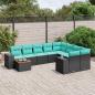 Preview: ARDEBO.de - 10-teiliges Gartensofa-Set mit Kissen, schwarzes Polyrattan