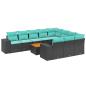 Preview: 11-teiliges Gartensofa-Set mit Kissen, schwarzes Polyrattan