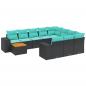 Preview: 11-teiliges Gartensofa-Set mit Kissen, schwarzes Polyrattan