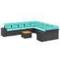 Preview: 11-teiliges Gartensofa-Set mit Kissen, schwarzes Polyrattan