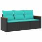 Preview: 3-teiliges Gartensofa-Set mit Kissen, schwarzes Polyrattan
