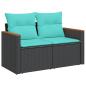 Preview: 3-teiliges Gartensofa-Set mit Kissen, schwarzes Polyrattan