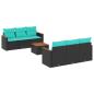 Preview: 7-teiliges Gartensofa-Set mit Kissen, schwarzes Polyrattan
