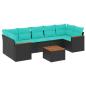 Preview: 8-teiliges Gartensofa-Set mit Kissen, schwarzes Polyrattan