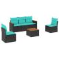 Preview: 6-teiliges Gartensofa-Set mit Kissen, schwarzes Polyrattan