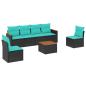 Preview: 7-teiliges Gartensofa-Set mit Kissen, schwarzes Polyrattan