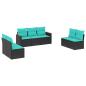 Preview: 7-teiliges Gartensofa-Set mit Kissen, schwarzes Polyrattan