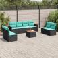 Preview: ARDEBO.de - 9-teiliges Gartensofa-Set mit Kissen, schwarzes Polyrattan