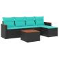 Preview: 6-teiliges Gartensofa-Set mit Kissen, schwarzes Polyrattan