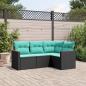 Preview: ARDEBO.de - 4-teiliges Gartensofa-Set mit Kissen, schwarzes Polyrattan