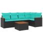 Preview: 6-teiliges Gartensofa-Set mit Kissen, schwarzes Polyrattan