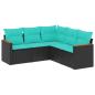 Preview: 5-teiliges Gartensofa-Set mit Kissen, schwarzes Polyrattan