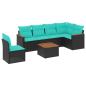 Preview: 7-teiliges Gartensofa-Set mit Kissen, schwarzes Polyrattan