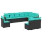 Preview: 10-teiliges Gartensofa-Set mit Kissen, schwarzes Polyrattan