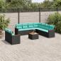 Preview: ARDEBO.de - 10-teiliges Gartensofa-Set mit Kissen, schwarzes Polyrattan