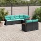 Preview: ARDEBO.de - 7-teiliges Gartensofa-Set mit Kissen, schwarzes Polyrattan