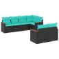 Preview: 7-teiliges Gartensofa-Set mit Kissen, schwarzes Polyrattan