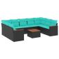 Preview: 10-teiliges Gartensofa-Set mit Kissen, schwarzes Polyrattan