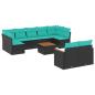 Preview: 10-teiliges Gartensofa-Set mit Kissen, schwarzes Polyrattan