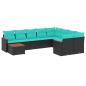 Preview: 10-teiliges Gartensofa-Set mit Kissen, schwarzes Polyrattan