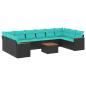 Preview: 11-teiliges Gartensofa-Set mit Kissen, schwarzes Polyrattan