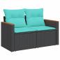 Preview: 11-teiliges Gartensofa-Set mit Kissen, schwarzes Polyrattan