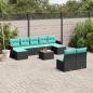 Preview: ARDEBO.de - 10-teiliges Gartensofa-Set mit Kissen, schwarzes Polyrattan