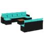 Preview: 11-teiliges Gartensofa-Set mit Kissen, schwarzes Polyrattan