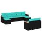 Preview: 9-teiliges Gartensofa-Set mit Kissen, schwarzes Polyrattan