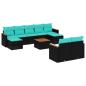 Preview: 10-teiliges Gartensofa-Set mit Kissen, schwarzes Polyrattan