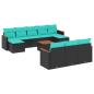 Preview: 11-teiliges Gartensofa-Set mit Kissen, schwarzes Polyrattan