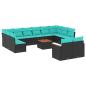 Preview: 13-teiliges Gartensofa-Set mit Kissen, schwarzes Polyrattan