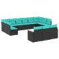 Preview: 13-teiliges Gartensofa-Set mit Kissen, schwarzes Polyrattan