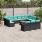 Preview: ARDEBO.de - 14-teiliges Gartensofa-Set mit Kissen, schwarzes Polyrattan