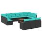 Preview: 14-teiliges Gartensofa-Set mit Kissen, schwarzes Polyrattan