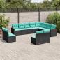 Preview: ARDEBO.de - 12-teiliges Gartensofa-Set mit Kissen, schwarzes Polyrattan