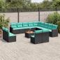 Preview: ARDEBO.de - 14-teiliges Gartensofa-Set mit Kissen, schwarzes Polyrattan