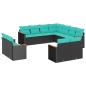 Preview: 11-teiliges Gartensofa-Set mit Kissen, schwarzes Polyrattan