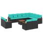Preview: 13-teiliges Gartensofa-Set mit Kissen, schwarzes Polyrattan