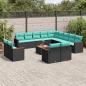 Preview: ARDEBO.de - 14-teiliges Gartensofa-Set mit Kissen, schwarzes Polyrattan