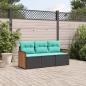 Preview: ARDEBO.de - 3-teiliges Gartensofa-Set mit Kissen, schwarzes Polyrattan