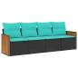 Preview: 4-teiliges Gartensofa-Set mit Kissen, schwarzes Polyrattan