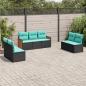Preview: ARDEBO.de - 7-teiliges Gartensofa-Set mit Kissen, schwarzes Polyrattan