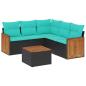Preview: 6-teiliges Gartensofa-Set mit Kissen, schwarzes Polyrattan