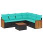 Preview: 7-teiliges Gartensofa-Set mit Kissen, schwarzes Polyrattan