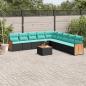 Preview: ARDEBO.de - 10-teiliges Gartensofa-Set mit Kissen, schwarzes Polyrattan
